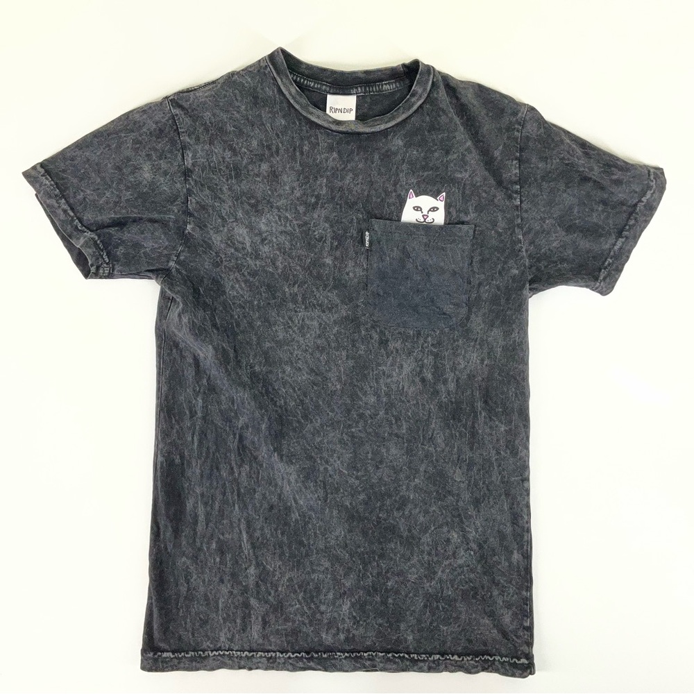 RIPNDIP Lord Nermal Black Mineral Wash Crewneck Pocket Tee‎ Short Sleeve Small